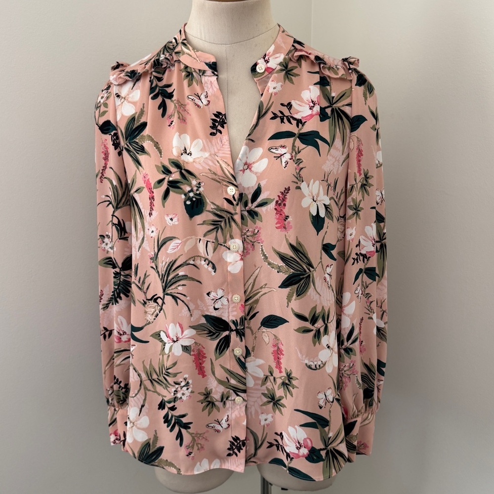Kate Spade Live Colorfully XS Pink Floral Botanical Button Down Blouse. Top